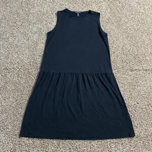 Eileen Fisher Dress Womens Extra Small Black Sleeveless Drop Waist Midi Tank USA